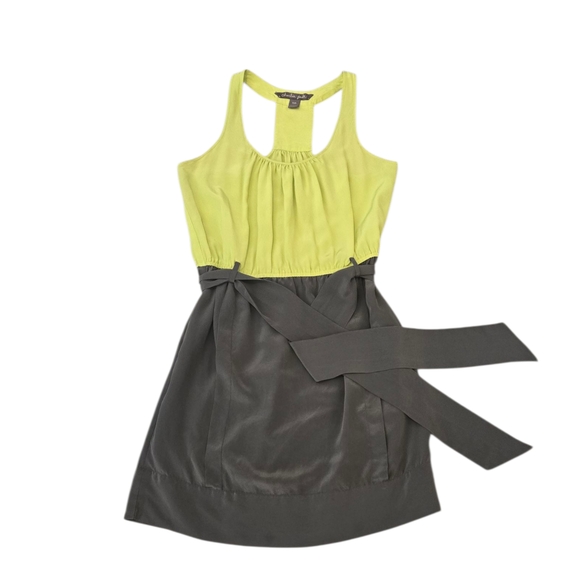 charlie jade Dresses & Skirts - Charlie Jade 100% Silk Lime Green and Gray Dress Small